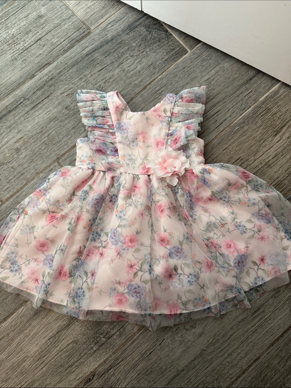 Girls Floral Pink Ruffle Shabby Chic Bridgerton Dress & matching undergarment